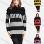 Wholesale Women's Casual Cowl Neck Long Sleeve Slanted Shoulders Striped Knit Sweater 543# preview