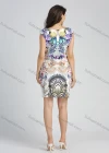 Wholesale Women's Casual Bateau Neck Floral Print Rhinestone Zip Back Short Tank Dress - Liuhuamall