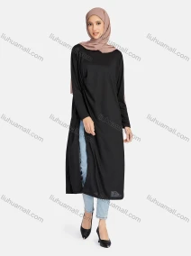 Wholesale Women's Casual Plain Long Sleeve Slit Side Midi Dress 1346#, LIUHUA CLOTHING WHOLESALE