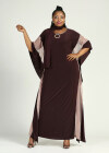 Wholesale Women's Elegant Plus Size Batwing Sleeve Round Neck Mesh Splicing Kaftan Dress With Scarf - Liuhuamall