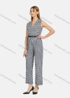 Wholesale Women's Lapel Sleeveless Plaid Buttons Belted Pockets Jumpsuit - Liuhuamall