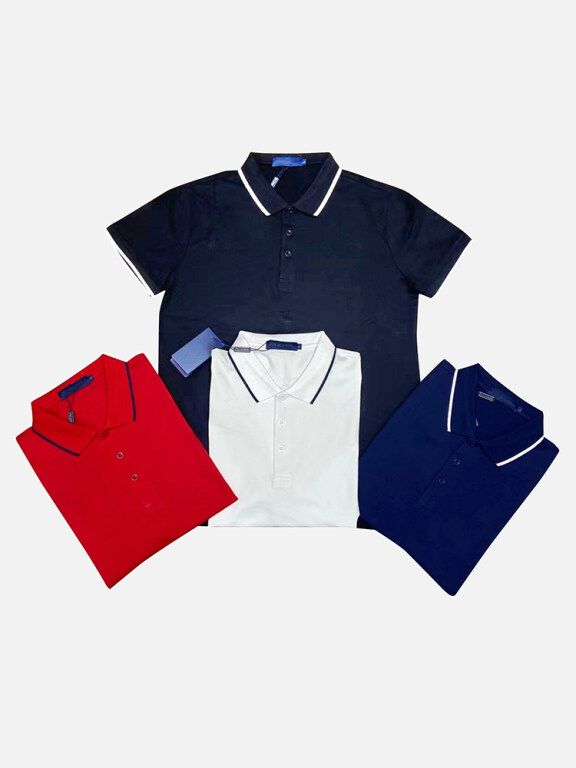 Men's Plus Size Casual Short Sleeve Striped Trim Polo Shirt, Clothing Wholesale Market -LIUHUA, MEN, Tops