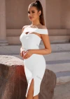 Wholesale Women's Asymmetrical One Shoulder Glamorous Plain Slit Hem Knee Length Sexy Cocktail Dress - Liuhuamall