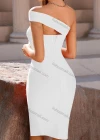 Wholesale Women's Asymmetrical One Shoulder Glamorous Plain Slit Hem Knee Length Sexy Cocktail Dress - Liuhuamall