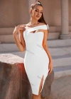 Wholesale Women's Asymmetrical One Shoulder Glamorous Plain Slit Hem Knee Length Sexy Cocktail Dress - Liuhuamall