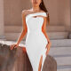 Women's Asymmetrical One Shoulder Glamorous Plain Slit Hem Knee Length Sexy Cocktail Dress White Clothing Wholesale Market -LIUHUA