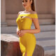 Women's Asymmetrical One Shoulder Glamorous Plain Slit Hem Knee Length Sexy Cocktail Dress Yellow Clothing Wholesale Market -LIUHUA