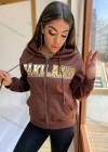 Wholesale Women's Casual Hooded Zipper Colorblock Letter Hoodies - Liuhuamall