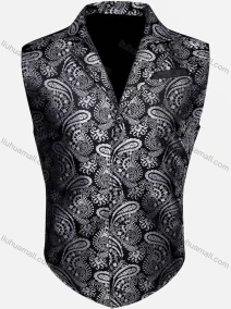 Wholesale Men's Vintage Lapel Single Breasted Paisley Print Silky Waistcoat, LIUHUA CLOTHING WHOLESALE