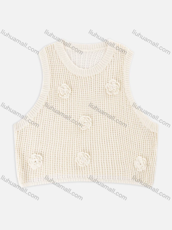 Wholesale Women's Casual Hollow Out 3D-Floral Crop Tank Cover Up Top 626#