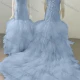 Wholesale Women's Glamorous V Neck Sleeveless Sequin Lace Up Backless Appliques Wedding Dress 8030# Light Blue Clothing Wholesale Market Liuhua