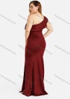 Wholesale Women's Elegant Plain One Shoulder Ruffle Trim Sleeveless Split Hem Rhinestone Mermaid Evening Dress - Liuhuamall