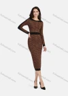 Wholesale Women's Business Crew Neck Long Sleeve Peplum Greek Key Midi Dress 1201# - Liuhuamall