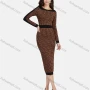 Wholesale Women's Business Crew Neck Long Sleeve Peplum Greek Key Midi Dress 1201# preview