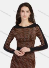 Wholesale Women's Business Crew Neck Long Sleeve Peplum Greek Key Midi Dress 1201# - Liuhuamall
