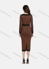 Wholesale Women's Business Crew Neck Long Sleeve Peplum Greek Key Midi Dress 1201# - Liuhuamall