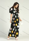 Wholesale Women's V Neck Ruffle Layered Sleeve Polka Dots Print Button Front Maxi Dress - Liuhuamall