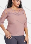 Wholesale Women's Plus Size 3/4 Sleeve Lace sheer Embroidery Rhinestone Detail Blouse - Liuhuamall