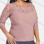 Wholesale Women's Plus Size 3/4 Sleeve Lace sheer Embroidery Rhinestone Detail Blouse preview