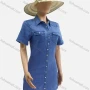 Wholesale Women's Plain Short Sleeve Flap Pockets Button Down Short Denim Shirt Dress preview