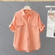 Wholesale Women's 100% Cotton Solid Color Short Sleeve Shirt, 2026 New Summer Loose Thin Design Blouse Casual Outerwear Top Orange Clothing Wholesale Market Liuhua