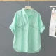 Wholesale Women's 100% Cotton Solid Color Short Sleeve Shirt, 2026 New Summer Loose Thin Design Blouse Casual Outerwear Top Green Clothing Wholesale Market Liuhua