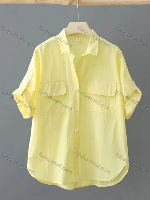 Wholesale Women's 100% Cotton Solid Color Short Sleeve Shirt, 2026 New Summer Loose Thin Design Blouse Casual Outerwear Top