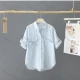 Wholesale Women's 100% Cotton Solid Color Short Sleeve Shirt, 2026 New Summer Loose Thin Design Blouse Casual Outerwear Top Light Blue Clothing Wholesale Market Liuhua