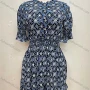 Wholesale Women's Graphic Print Buttons Front Shirred Slim Waist Ruffle Trim Short Dress preview