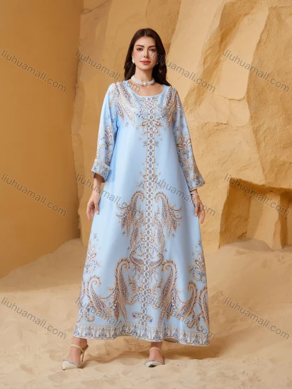 Wholesale Luxury Beaded & Pearl Embroidered Muslim Abaya, Dubai Style Flare Sleeve Modest Maxi Kaftan for Eid Ramadan