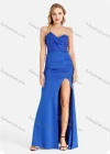Wholesale Women's Sexy Plain Rhinestone Bow Knot Ruched Split Thigh Strapless Tube Bodycon Evening Dress - Liuhuamall