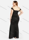 Wholesale Women's Elegant Plain Off Shoulder Zip Back Pleated Ruched Split Thigh Sheer Mesh Mermaid Evening Dress - Liuhuamall