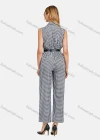 Wholesale Women's Lapel Sleeveless Plaid Buttons Belted Pockets Jumpsuit - Liuhuamall