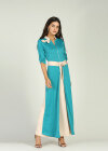 Wholesale Women's Casual & Fashion Collar Zip Long Sleeve Two Tone Drawstring Pearl Decor Maxi Dress - Liuhuamall
