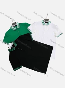 Wholesale Men's Short Sleeve Button Front Checkerboard Print Polo Shirt, LIUHUA CLOTHING WHOLESALE