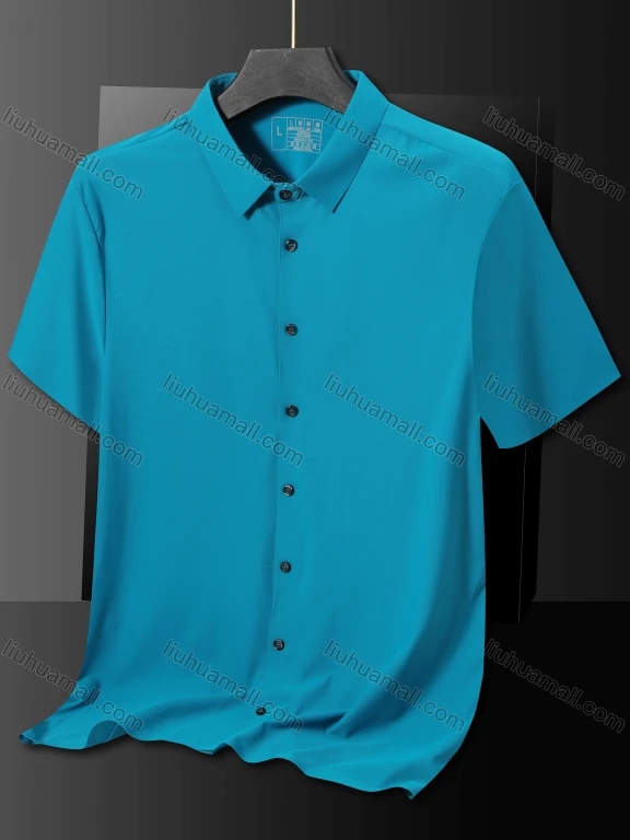 Wholesale Men's Casual Plain Collared Short Sleeve Button Down Basics Shirt 319#