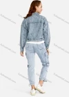 Wholesale Women's Fashion Long Sleeve Button Front Rhinestone Crop Denim Jacket - Liuhuamall