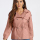 Women's Fashion Lapel Button Closure Drawstring Leather Jacket 36# Clothing Wholesale Market -LIUHUA