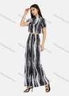 Wholesale Women's Cowl Neck Short Sleeve Pleated Digital Print Blouse & Wide Leg Pants 2-Piece Set 2212# - Liuhuamall