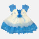 Girls Lovely Square Neck 3D Floral Zipper Back Layered Flower Dress Blue Clothing Wholesale Market -LIUHUA