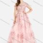 Wholesale Women's Glamorous Crew Neck Appliques Mesh Embroidered Back Zip Evening Dress preview