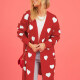 Women's Casual Heart Pattern Mid Length Knitted Cardigan Red Clothing Wholesale Market -LIUHUA