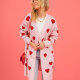 Women's Casual Heart Pattern Mid Length Knitted Cardigan Pink Clothing Wholesale Market -LIUHUA