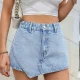 Wholesale Women's Fashion Plain High Waist Pocket Bandana Hem Denim Skort Blue Clothing Wholesale Market Liuhua