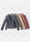 Wholesale Women's Casual Lapel Long Sleeve Zipper Plain Leather Crop Biker Jacket - Liuhuamall
