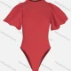 Wholesale Women's Fashion Plain Lantern Sleeve Round Neck Bodysuit Red Clothing Wholesale Market Liuhua