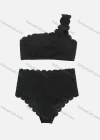 Wholesale Women's Plain One Shoulder Scalloped Trim High Waist Beach Swimsuit - Liuhuamall