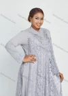 Wholesale Women's Long Sleeve Ruffle Hem Side Drawstring Pearl Decor Guipure Lace Maxi Dress - Liuhuamall