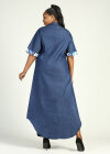 Wholesale Women's Casual Turn-down Collar Floral Print Curved Hem Dual Pockets Denim Dress - Liuhuamall