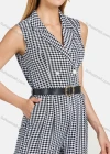 Wholesale Women's Lapel Sleeveless Plaid Buttons Belted Pockets Jumpsuit - Liuhuamall